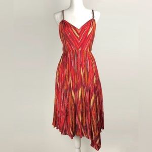 BCBGmaxazria RUNWAY Silk Red Fit & Flare Midi Dress Sz XS w/ adjustable straps.